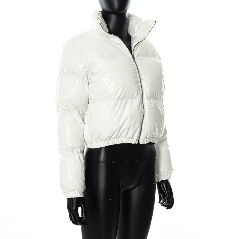Solid PU Leather Stand up Collar Cotton Jacket GSZM A20666T