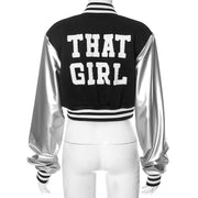 Color Block Short PU Leather Baseball Coat GSZM K23TP377