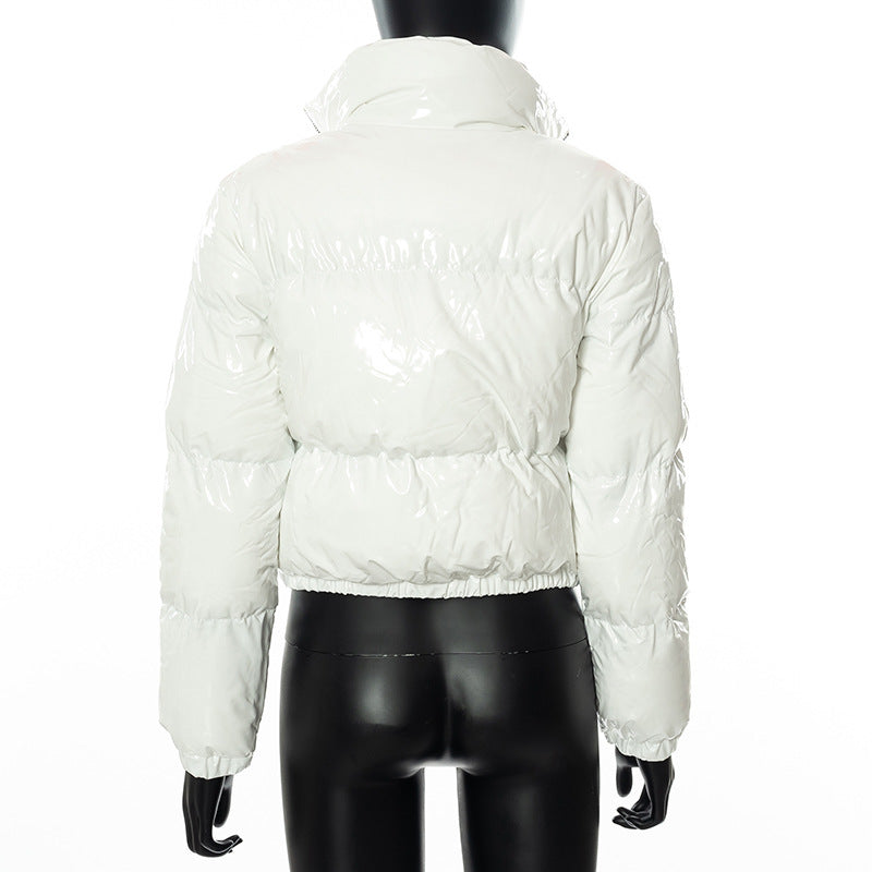 Solid PU Leather Stand up Collar Cotton Jacket GSZM A20666T