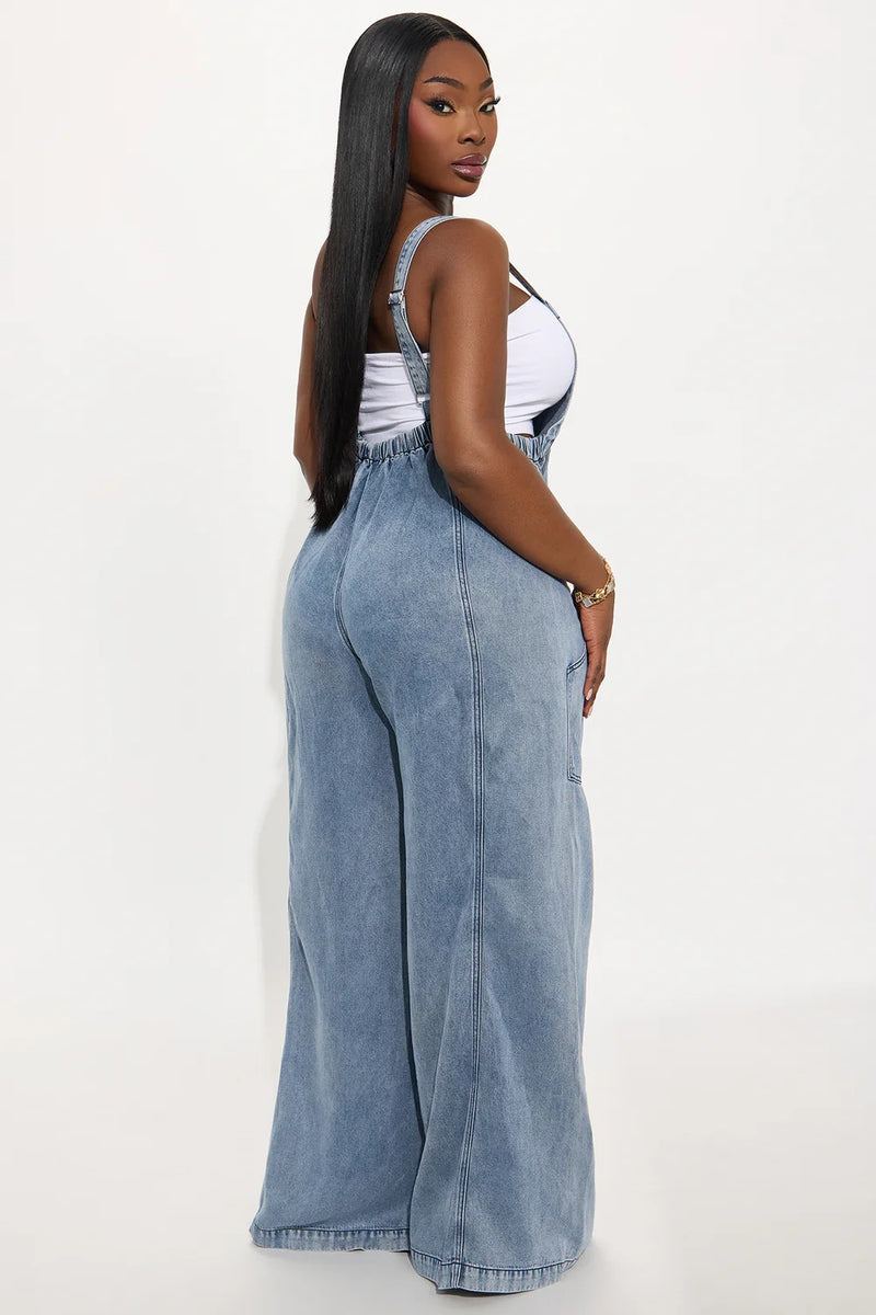 Fashion Washed Denim Loose Jumpsuit LX 6076