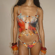 Sexy Mesh Tie Up Bikinis Three Piece Swimsuit XEF K25S67251