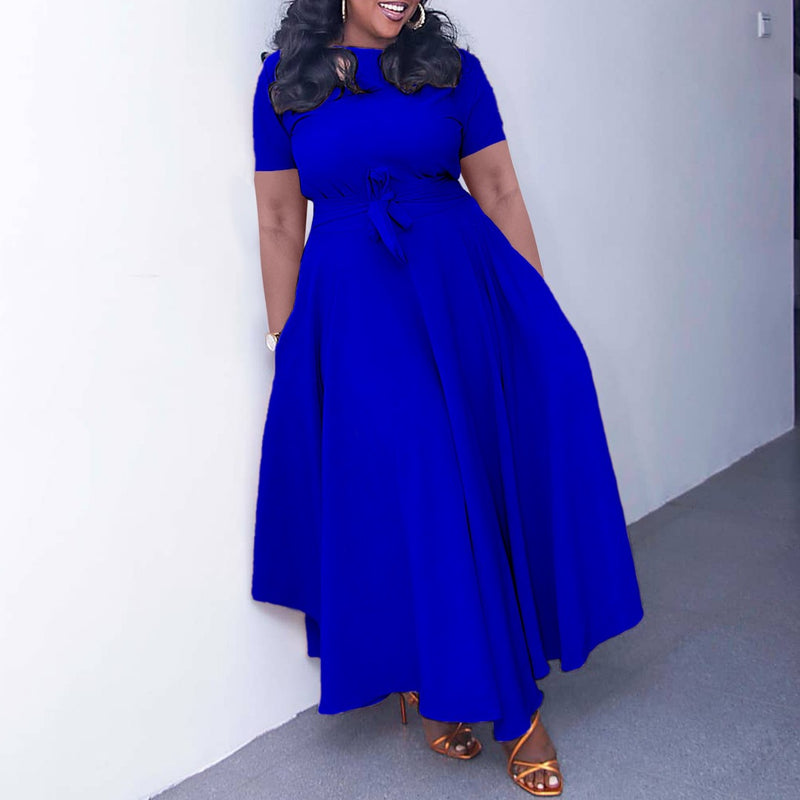 Plus Size Solid Color Tie Up Midi Dress GATE 3184