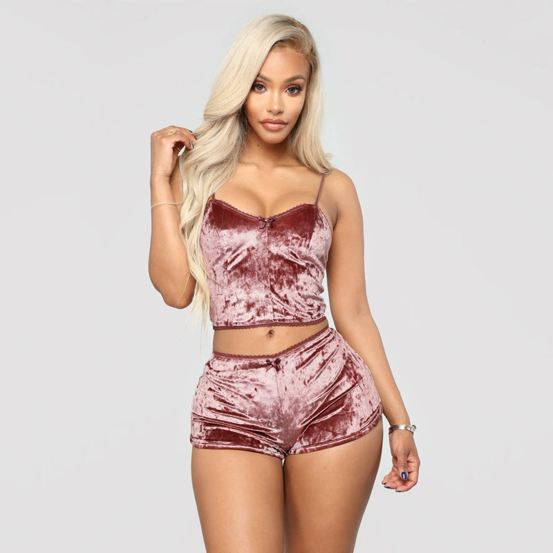 Lace Up Velvet Lace Two Piece Shorts Nightclub Set SH 3431