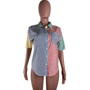 Fashion Multicolor Striped Print Shirt LUO 3150