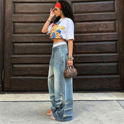 Plus Size Letter Embroidery Wide Leg Jeans GYLN 9089