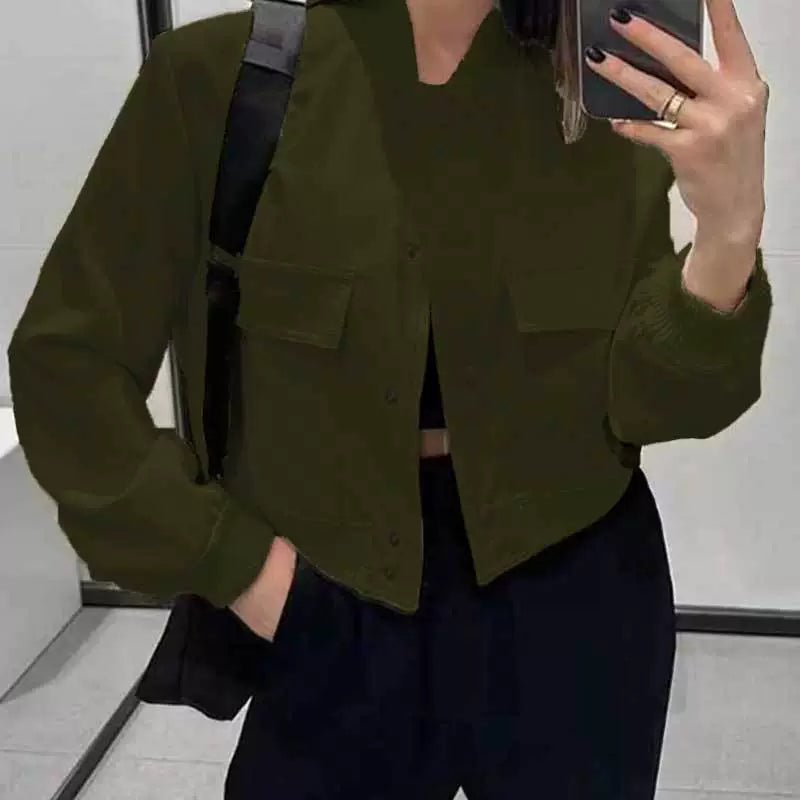 Plus Size Single Breasted Solid Color Long Sleeve Jacket GHHE 24594