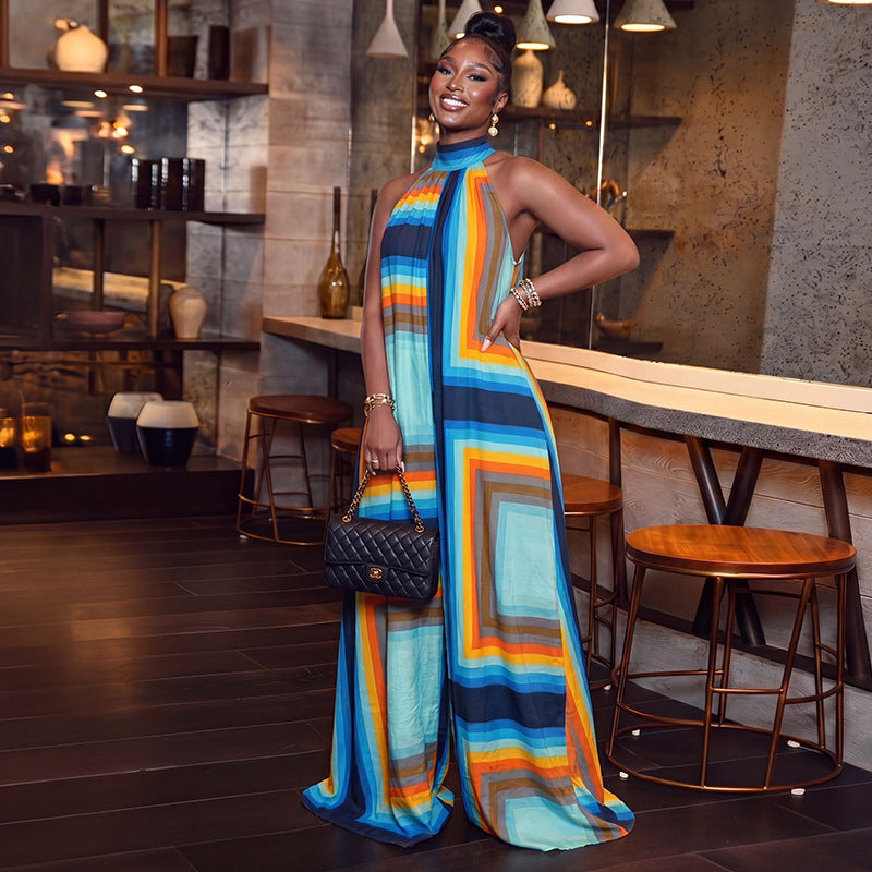 Print Sleeveless Backless Loose Jumpsuit GJYO JP006372