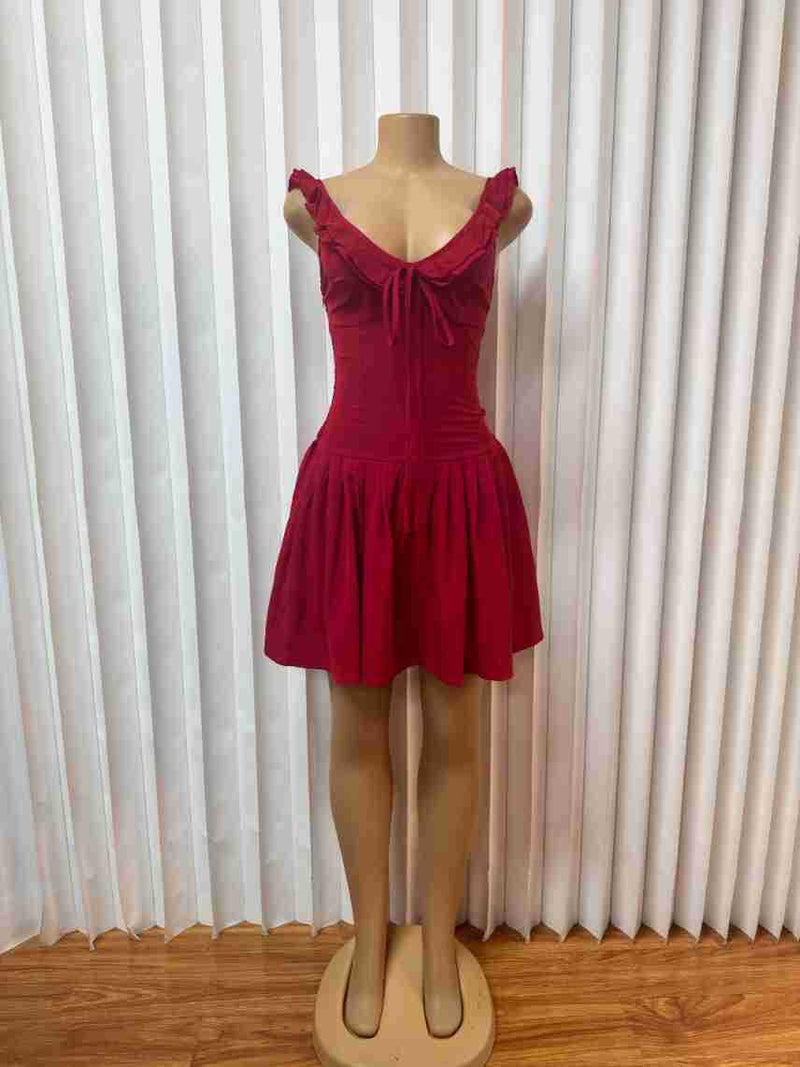 V Neck Solid Color Backless Mini Dress GMYU 9512