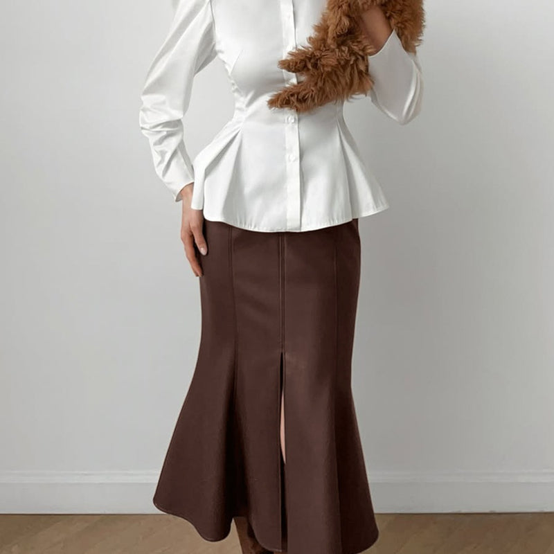 Solid Color Split Mid skirts GPBY 8546
