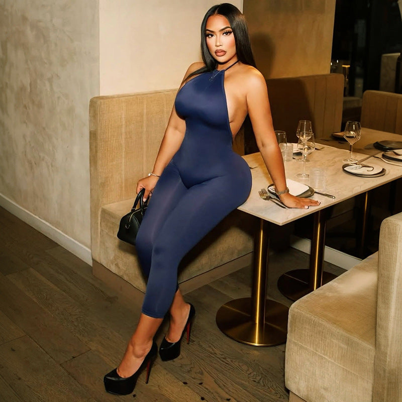 Halterneck Solid Color Backless Seventh Jumpsuit MXBF J26JP050