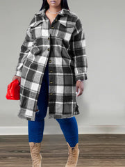 Plaid Print Long Sleeve Long Coats YH 5339