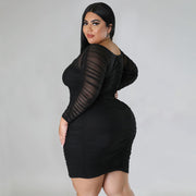 Plus Size Sexy Ruched Long Sleeve Bodycon Dress NNWF 7697