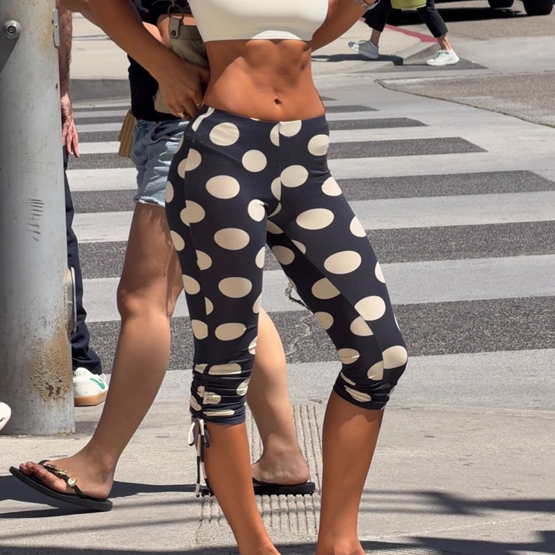 Polka Dot Print Drawstring Seventh Pants GYME K6P08267A