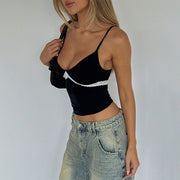 Lace Patchwork V Neck Sling Tank Tops FL ZX25015PFO