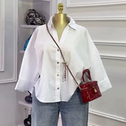 Loose Solid Color 3 4 Sleeve Shirts GCNE 73145