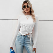 Long Sleeve Drawstring Pleated T Shirt GYSQ WCCG2820