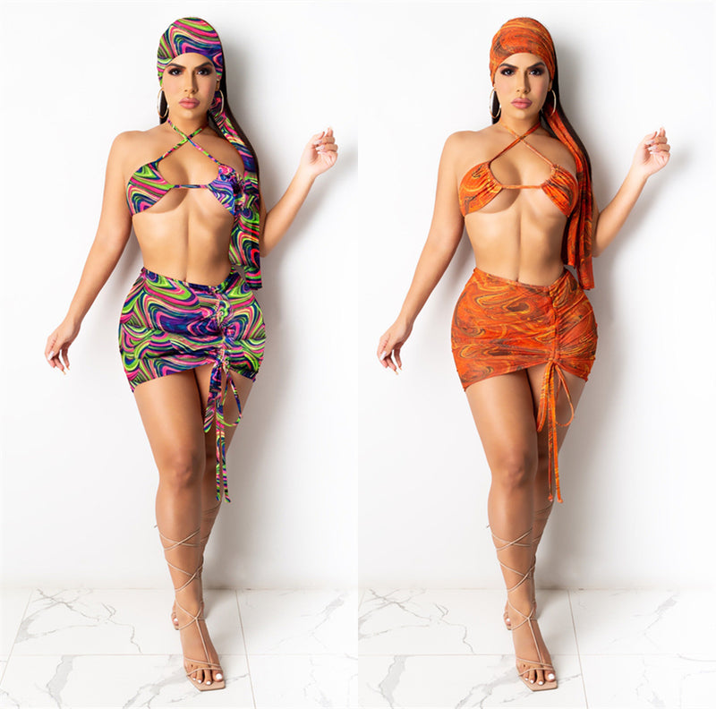 Sexy Bikinis Two Piece Set Skirts Headkerchief LSL 6428