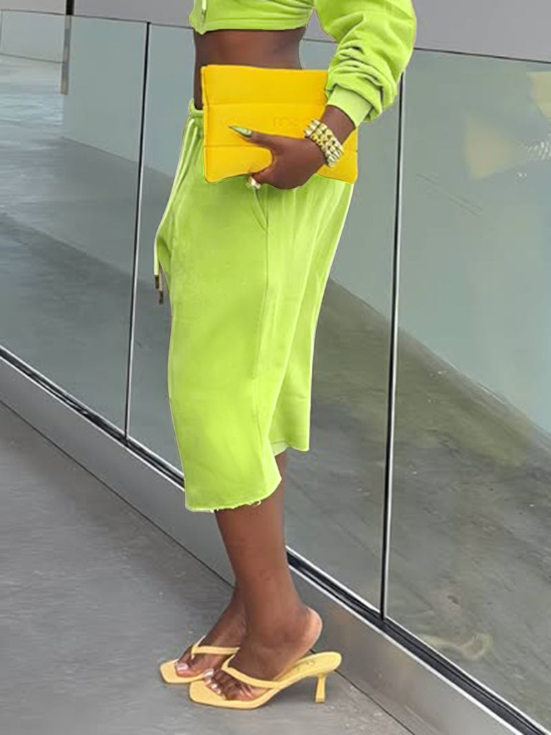Solid Color Loose Drawstring Shorts SH 391600