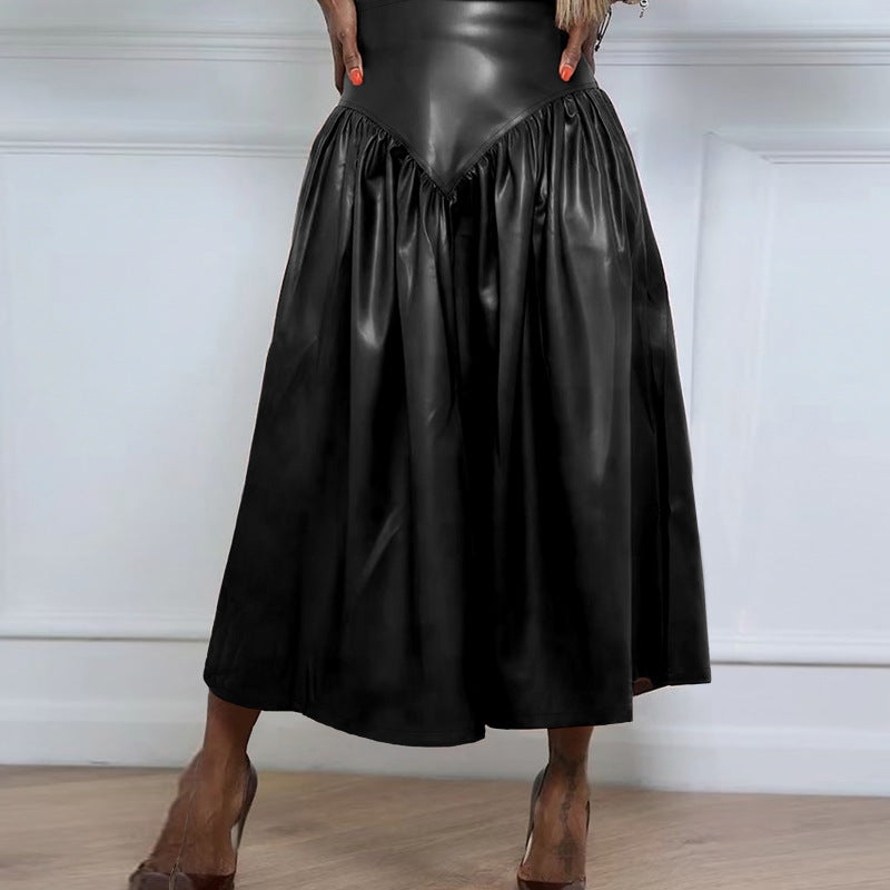 Plius Size PU Leather Half Body Patchwork Skirt GDAM 890