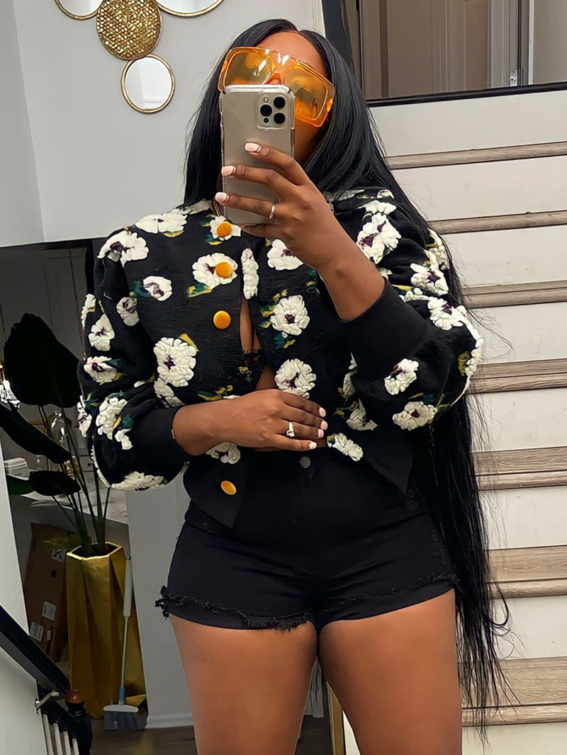 Floral Single breasted Short Coat ZSD 0562