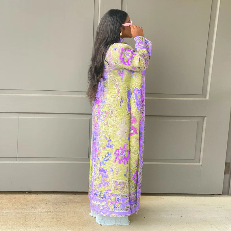 Print Color Block Long Sleeve Cardigan Coat YF 10634