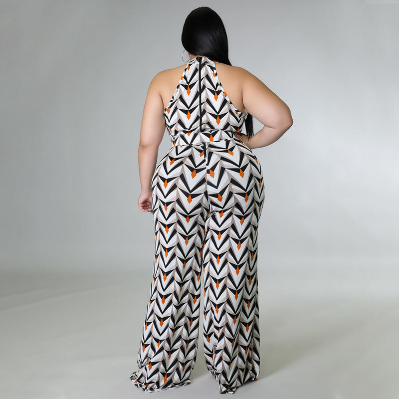 Plus Size Print Sleeevless Maxi Dress With Belt NNWF 3216