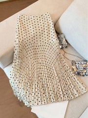 Polka Dot Print Pleated Long Skirt GSRX 987
