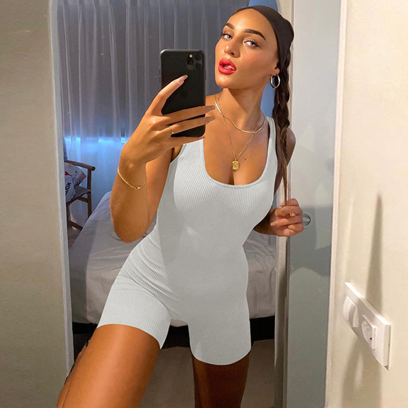 Solid Color Sleeveless Backless Romper GPBY 14469
