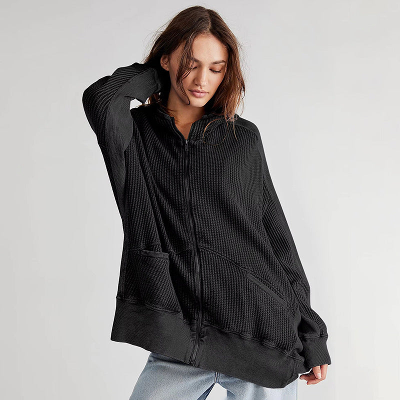 Solid Color Long Sleeve Hooded Coat GSZM ZTP1387