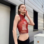 Sleeveless Print Slim Crop Top GAXB W050TP