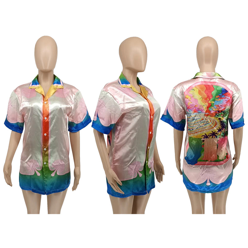 Casual Printed Short Sleeve Shirt Top WMEF 20800