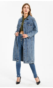 Washed Slim Denim Long Coat GKNF TS R07