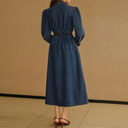 Long Sleeve Lapel Denim Maxi Dress GDAM 218785