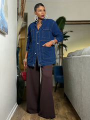 Plus Size Fashion Loose Long Sleeve Denim Coat GYLN 4903