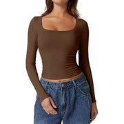 Square Neck Long Sleeve T Shirt GZJF 2590