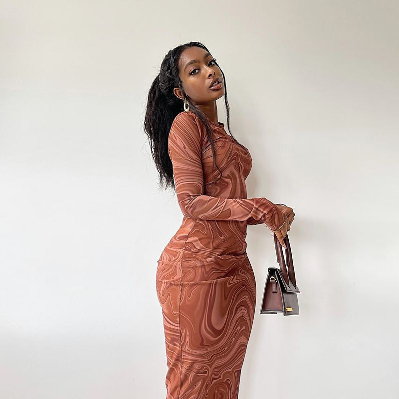 Long Sleeve Print Bodycon Dress GJYO 296806