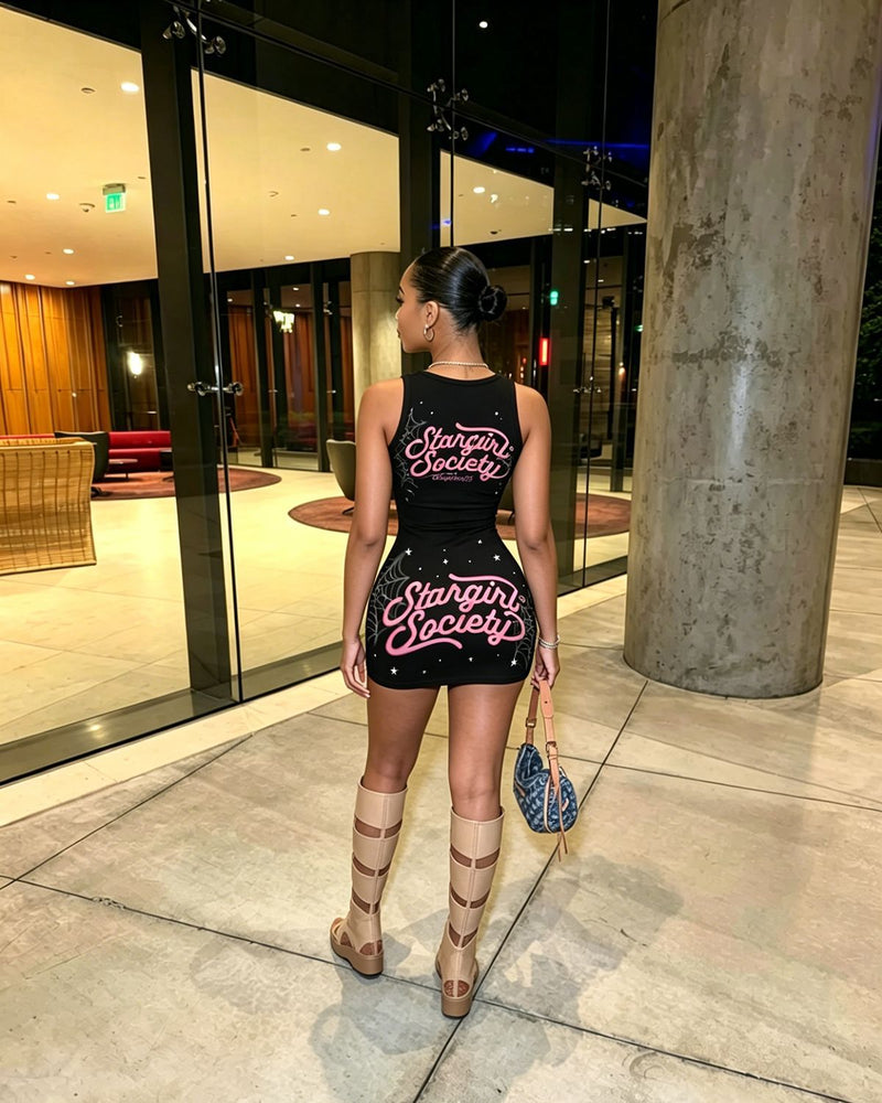 Letter Print Sleeveless Mini Dress GNJF 1998