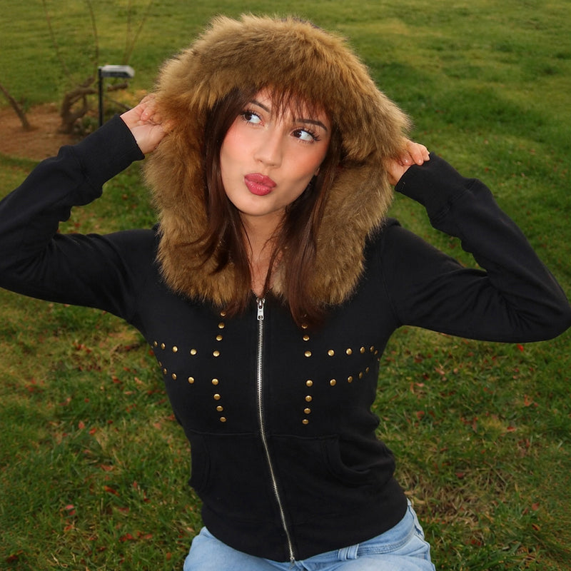 Rivet Zipper Long Sleeve Hooded Coats GPKJ MR50532