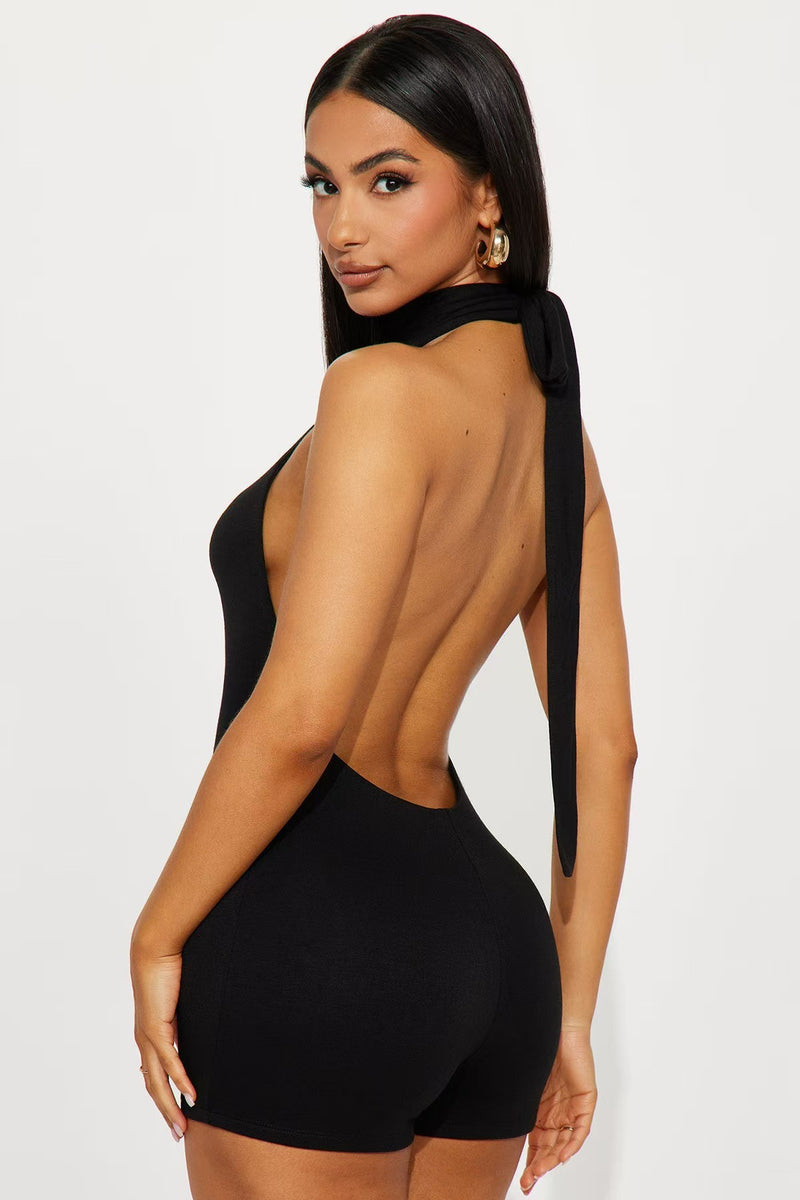 Sleeveless Backless Halterneck Romper SHD 9590