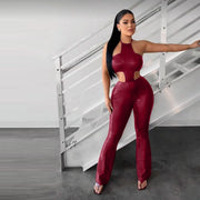 Sleeveless Halterneck Tie Up Jumpsuit GFRT 42396JBC