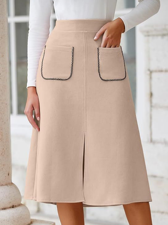 Fashion Faux Suede Solid Split Skirt ANDF 2432