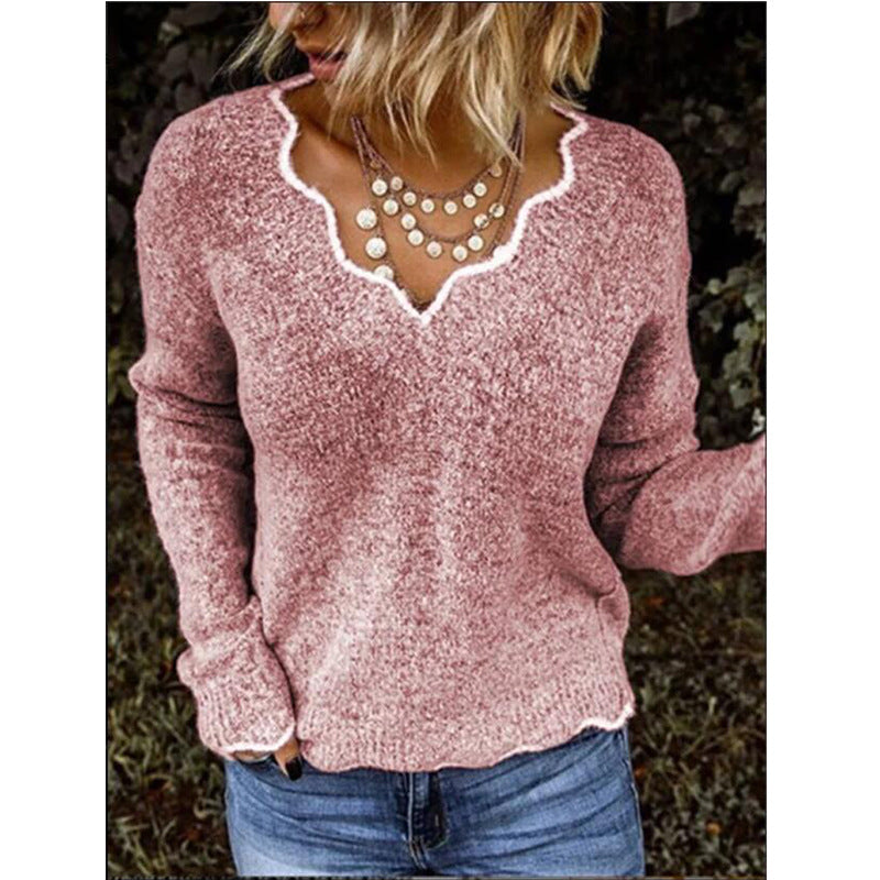 Plus Size V Neck Knits Long Sleeve Sweater GBLH 1910