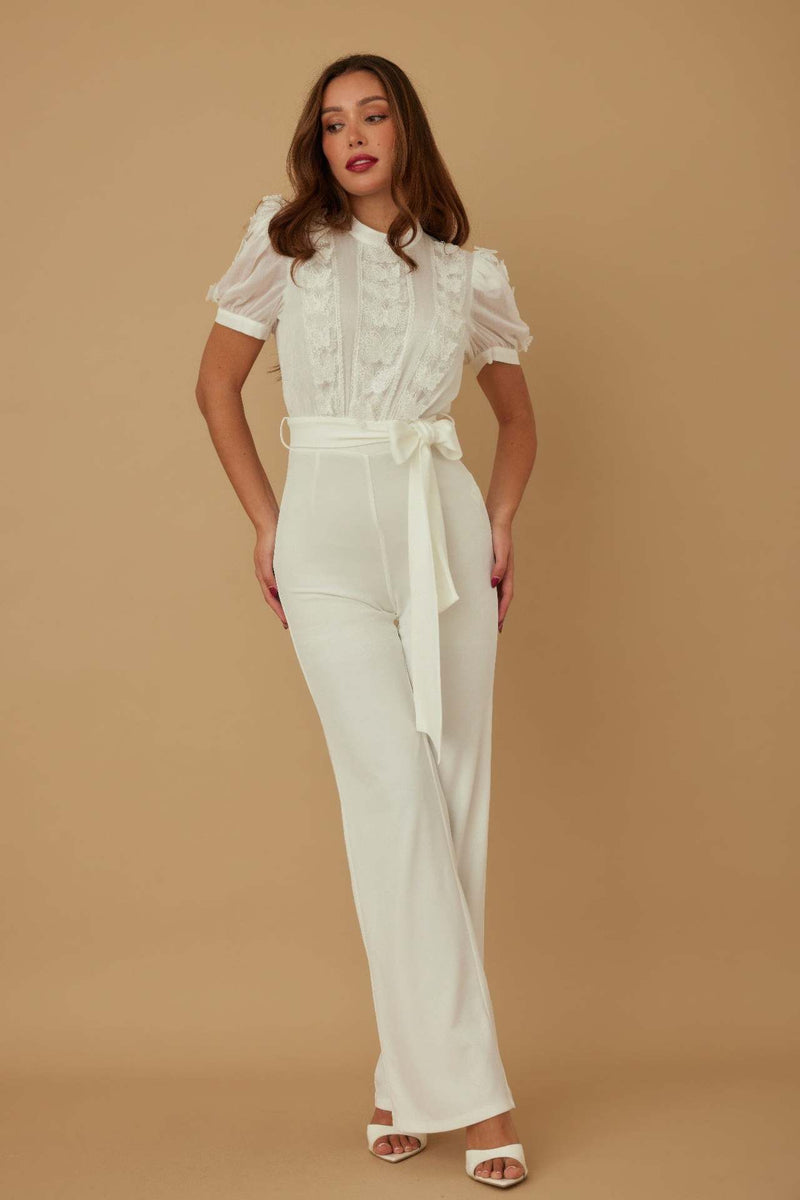 Short Sleeve Patchwork Wide Leg Jumpsuit OSM 4504
