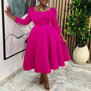 Plus Size Solid Color Square Neck Midi Dress GMLF 3354
