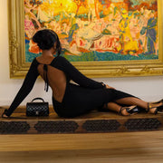 Long Sleeve Backless Tie Up Maxi Dress GJYO JD305823
