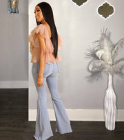 Sexy Mesh Ruffles Off Shoulder Crop Tops LS 0280