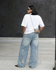Plus Size Washed Holes Loose Jeans GYLN 3102