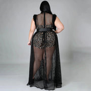 Plus Size Sleeveless Romper Mesh Dress 2 Piece Set NNWF 7135