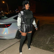 Ribbed Color Block Print Baseball Jacket YNSF 2663