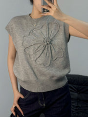 Embroidered Knit Solid Color Sleeveless Tops GQNF Y00082TM